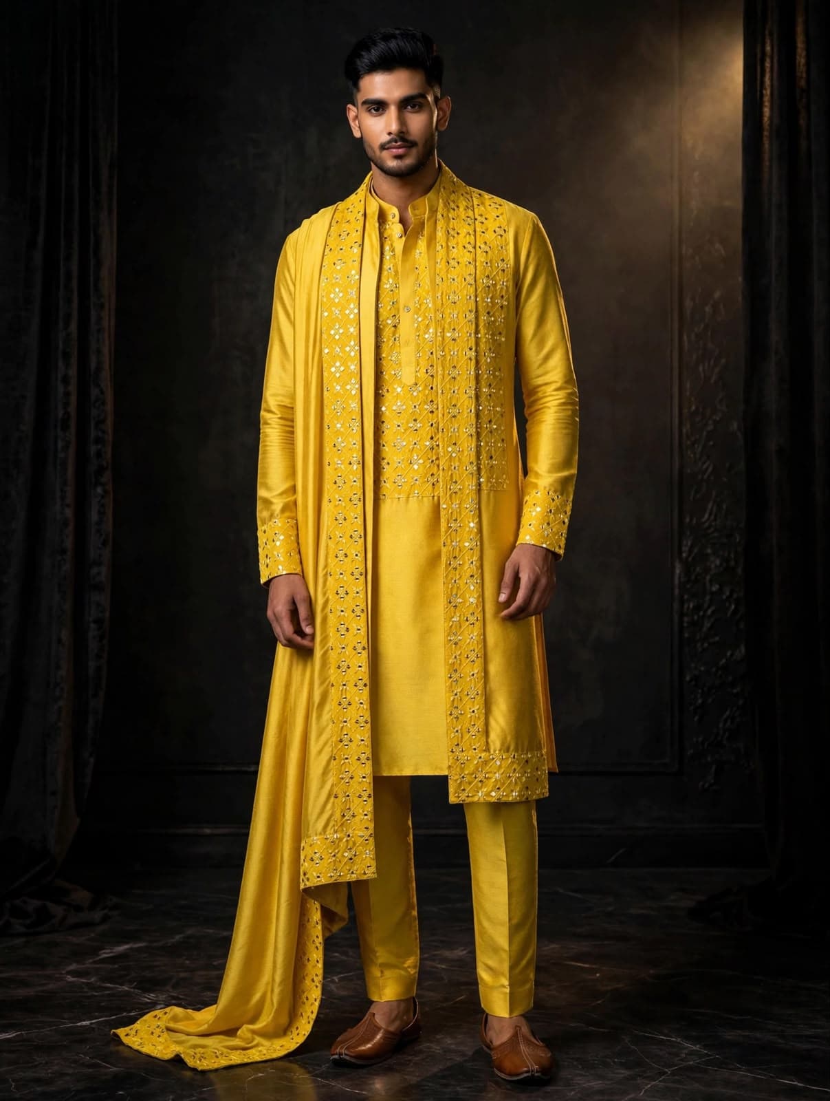 Sunflower Kurta with Mirror-Work Stole