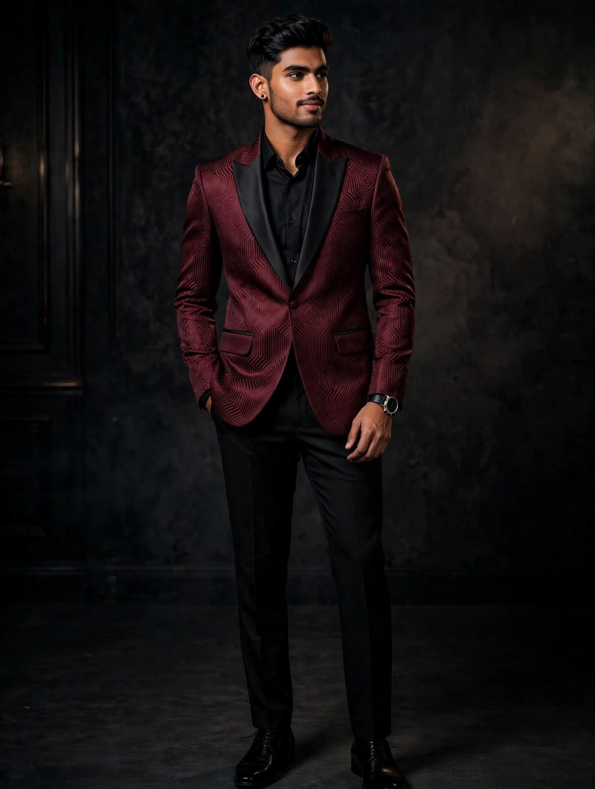 Burgundy Jacquard Tuxedo Jacket