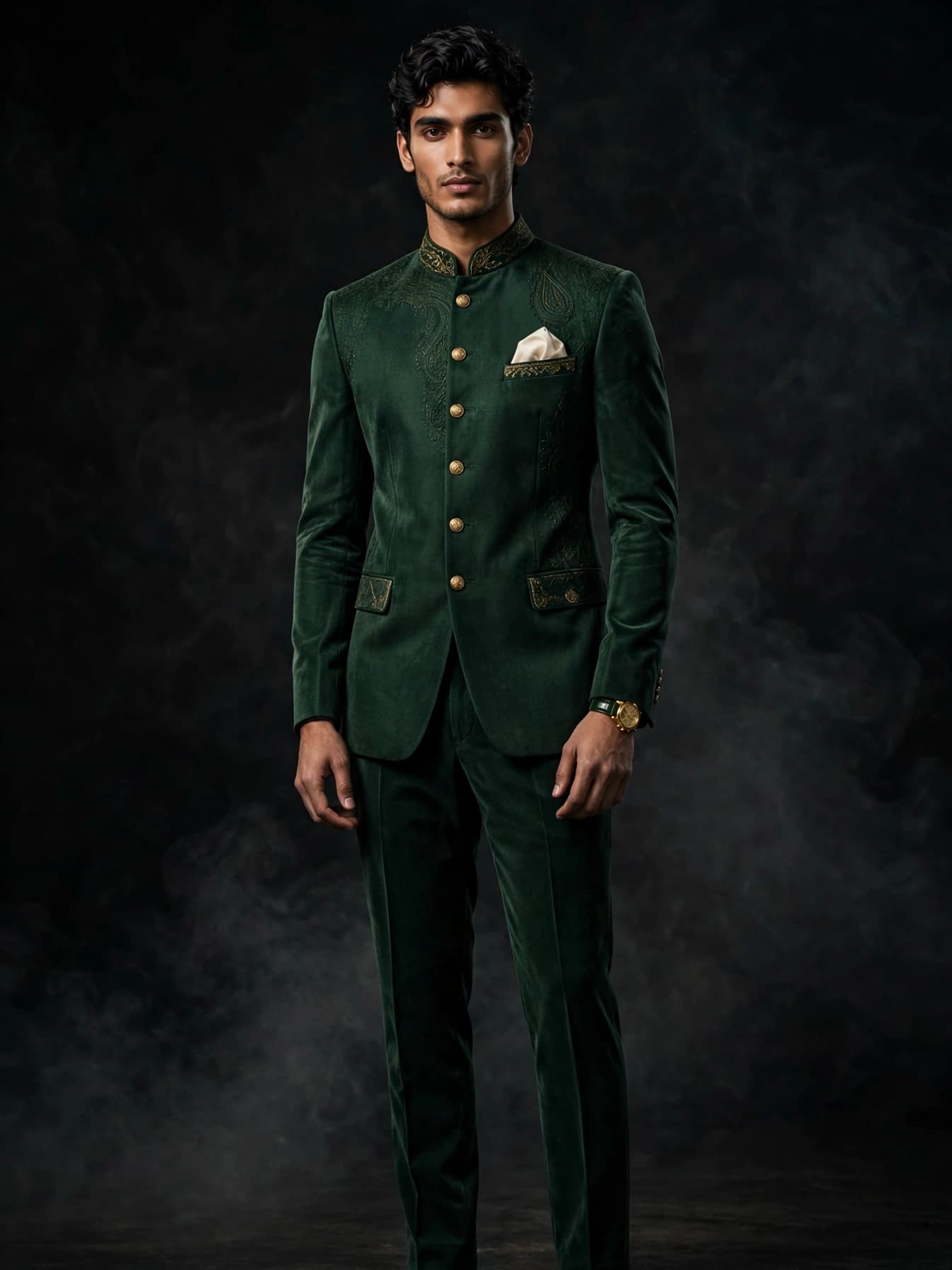 Emerald Velvet Bandhgala