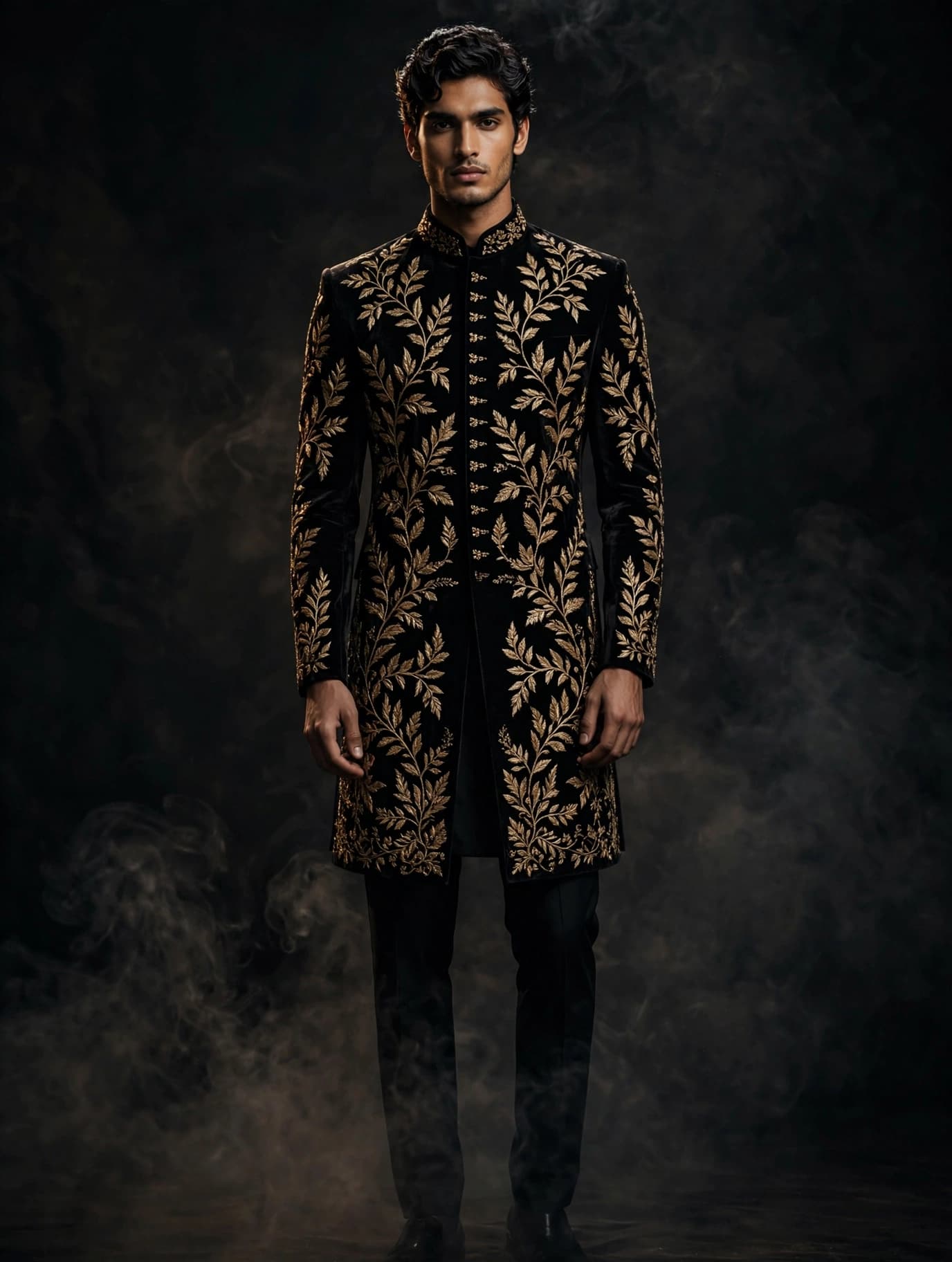 Noir Zari Vine Sherwani
