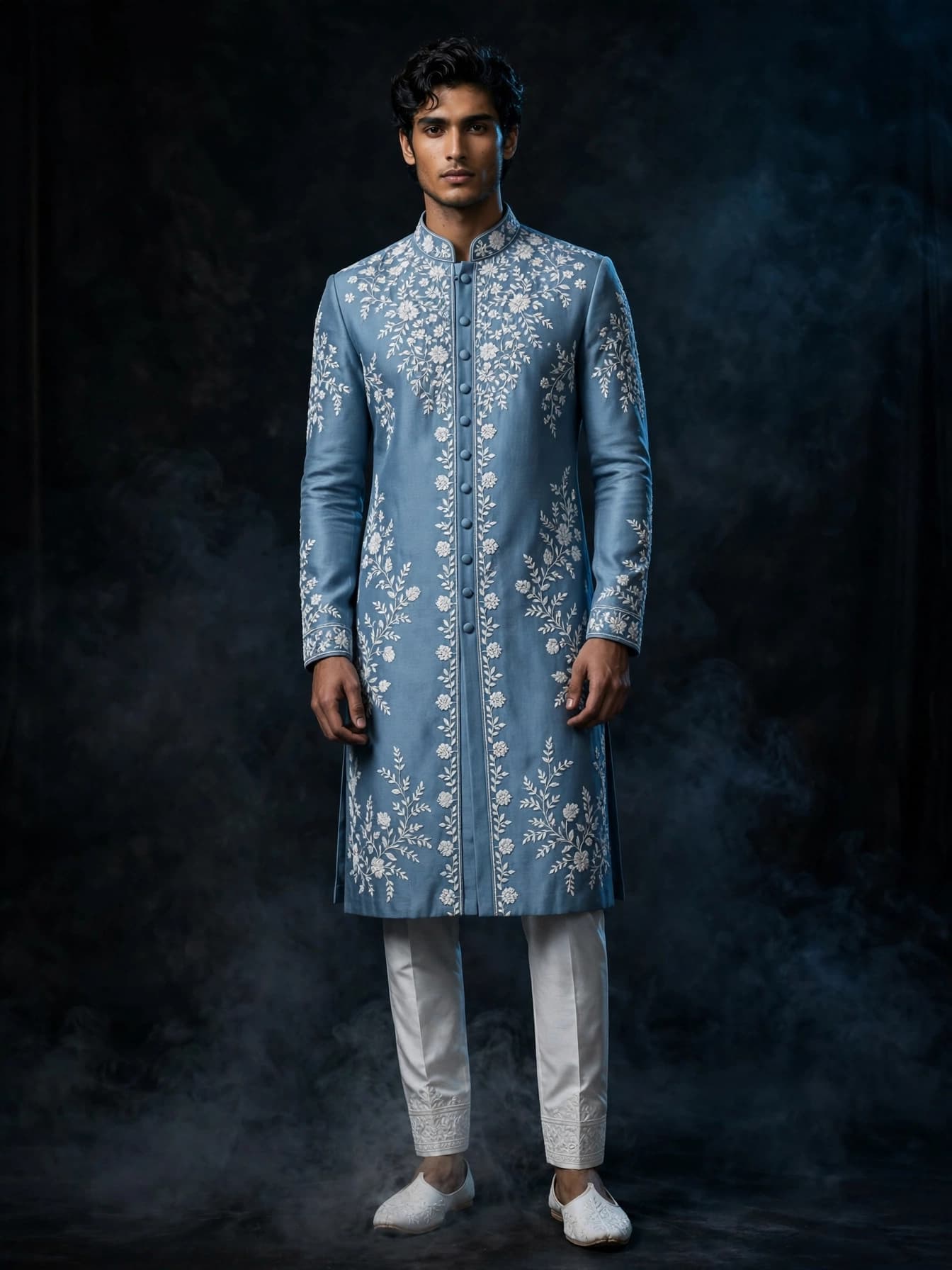 Powder Blue Vine Sherwani
