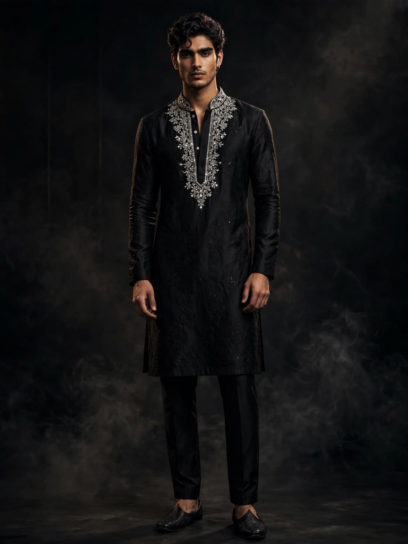 Onyx Beaded V-Neck Kurta