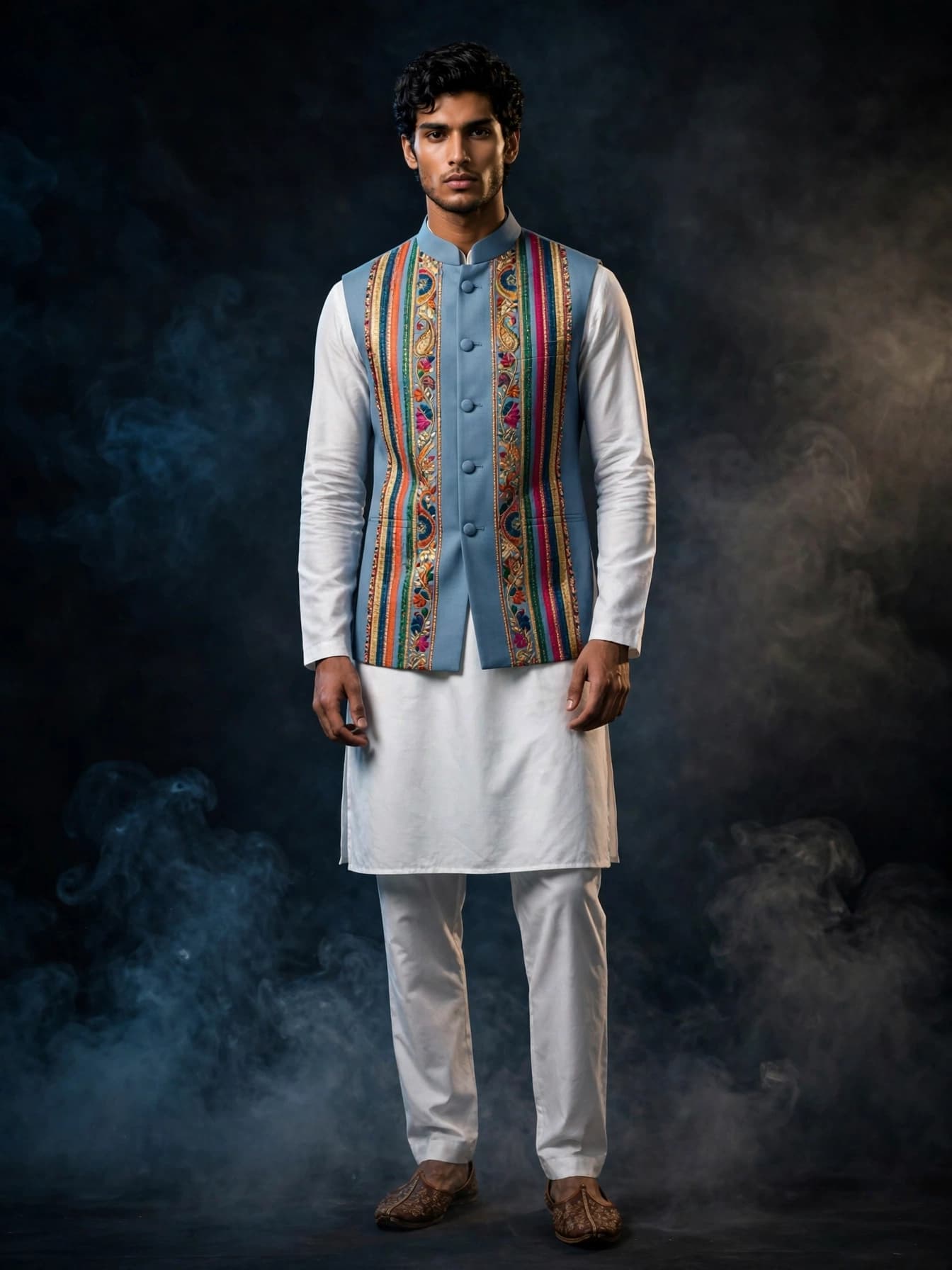 Powder Blue Stripe Nehru Jacket