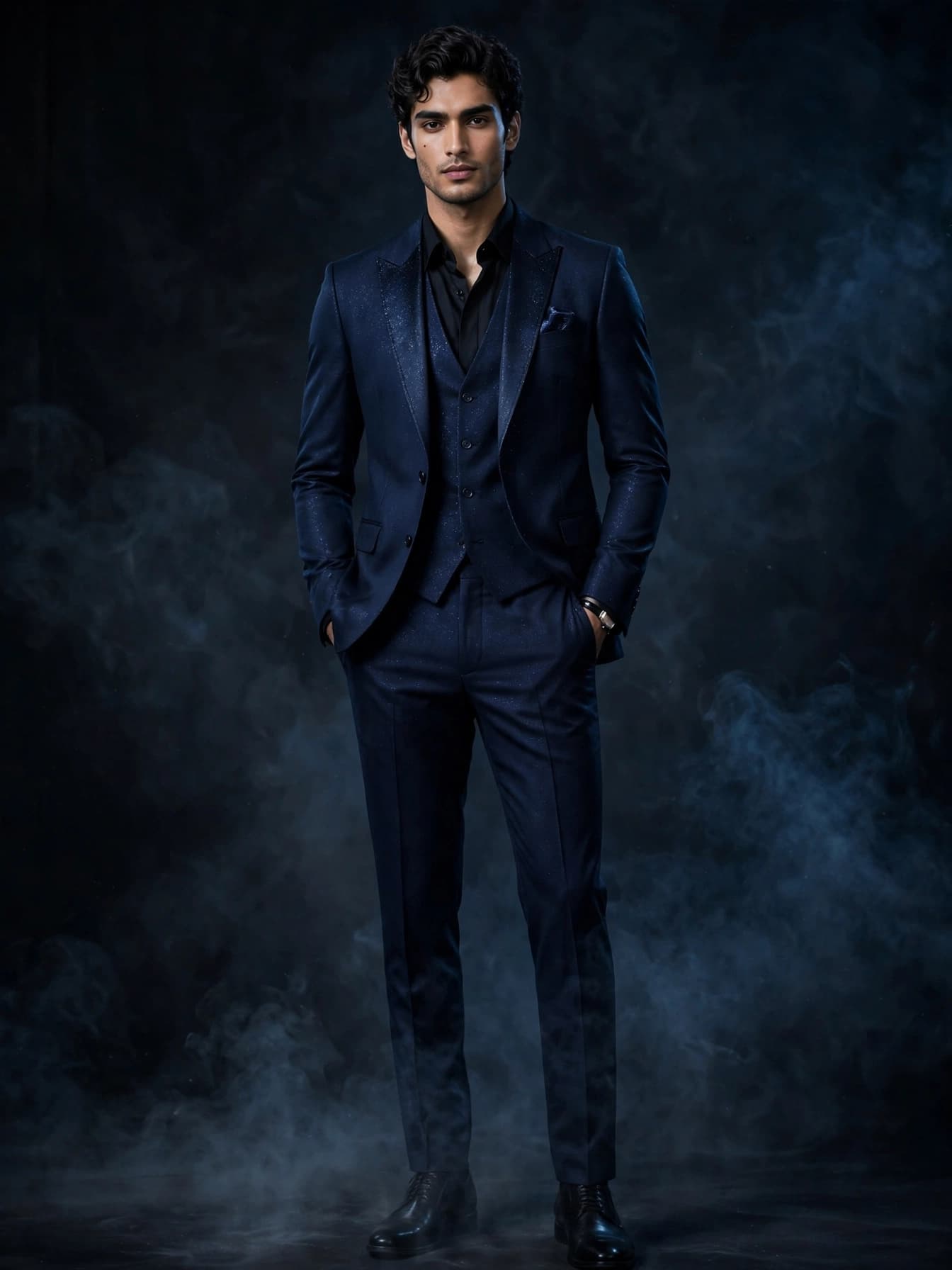 Navy Sparkle Three-Piece Suit