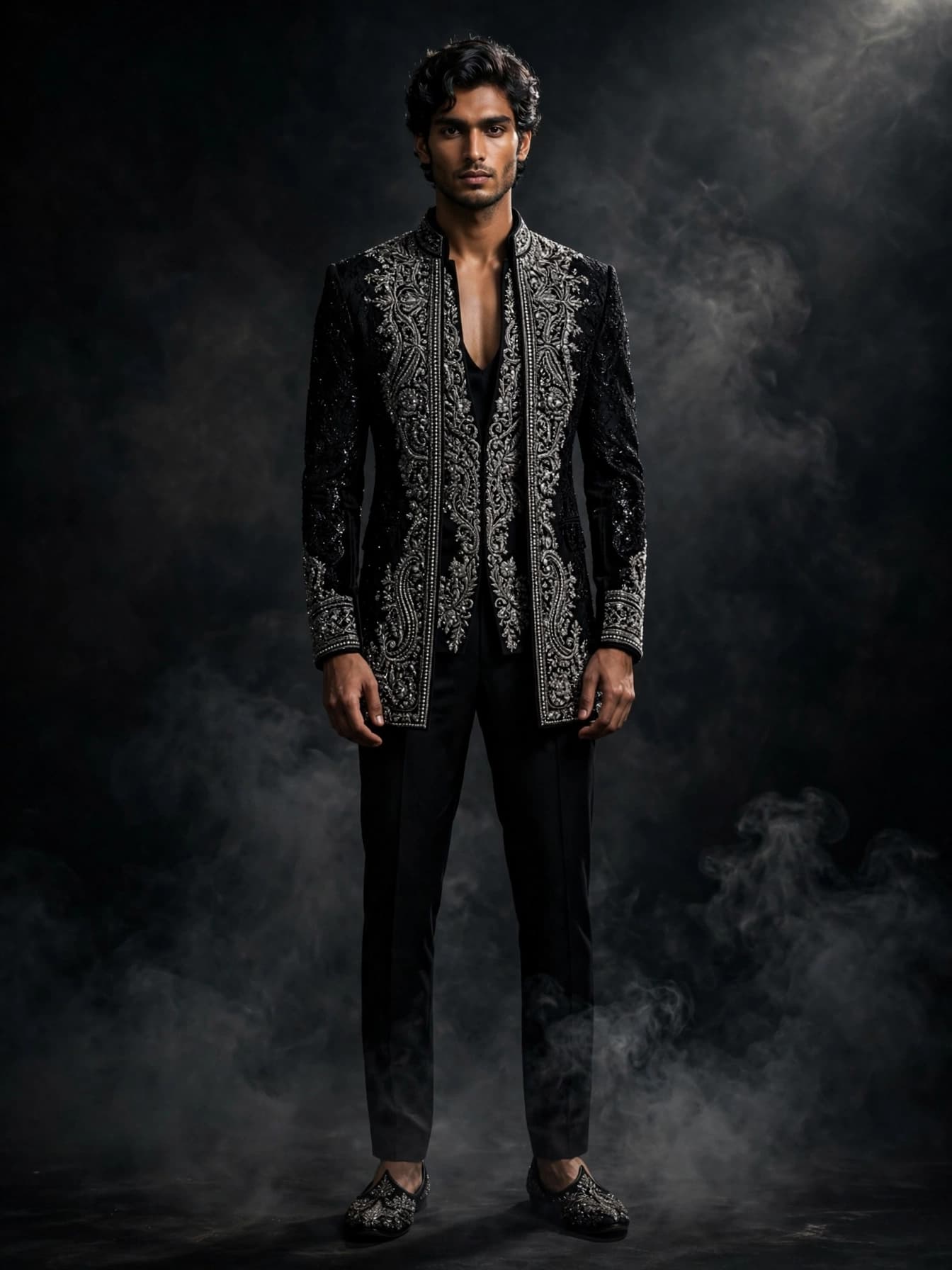 Noir Scroll-Embroidered Jacket