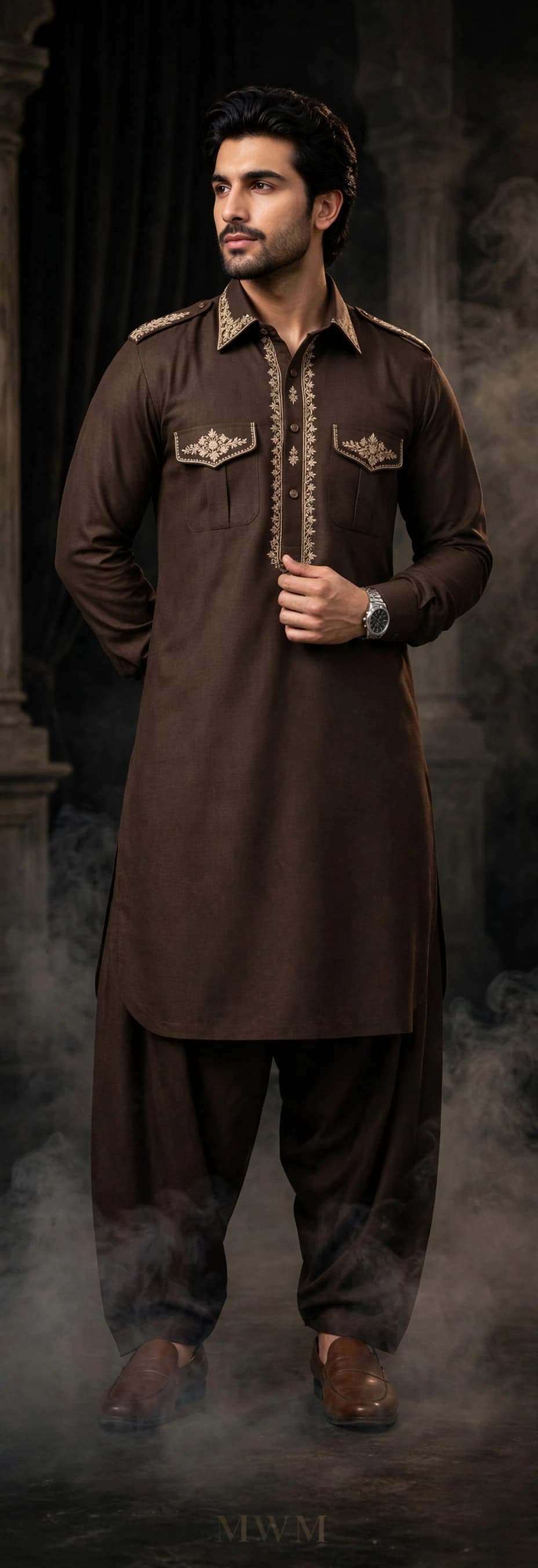 Espresso Embroidered Pathani